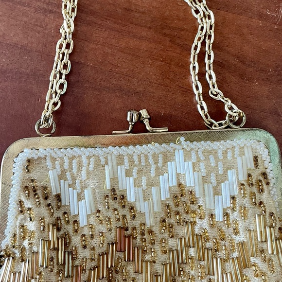 Vintage 60s 70s Fine Art Ornately Hand Beaded Gold Ombré Chain Strap Formal Bag - Picture 5 of 14
